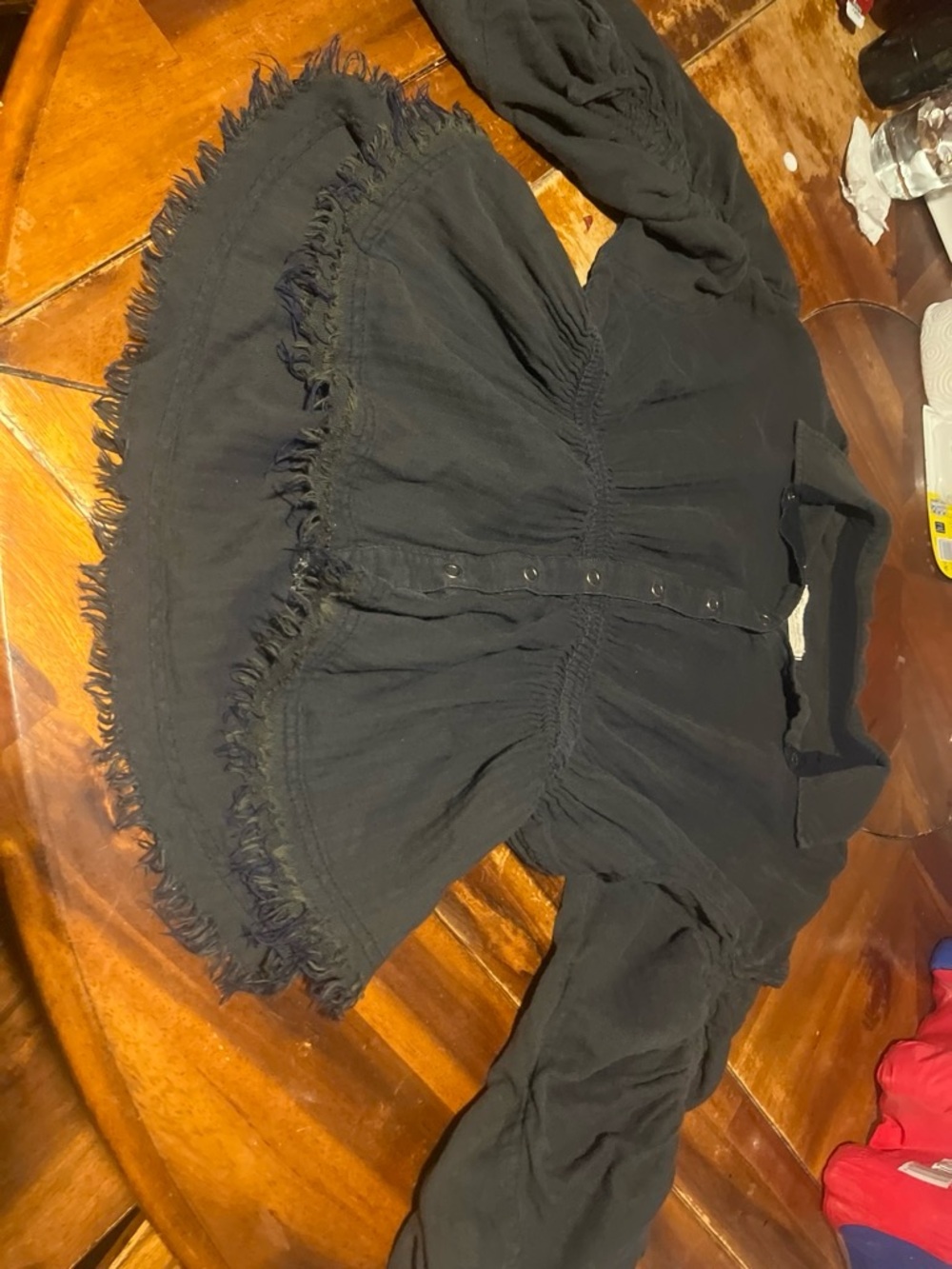 We The Free Black Frayed-Hem Button Front Blouse